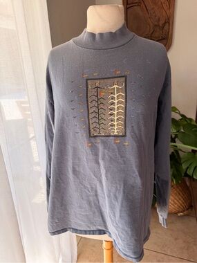 Vintage Abstract Art Mock Neck Sweatshirt Large USA